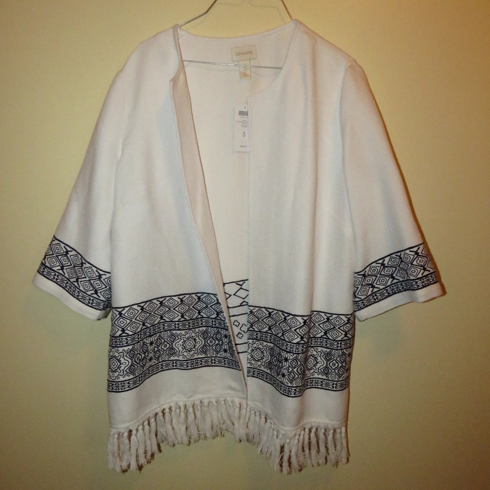Chico's Open Front Fringed Jacket 3 (Chico sizing)